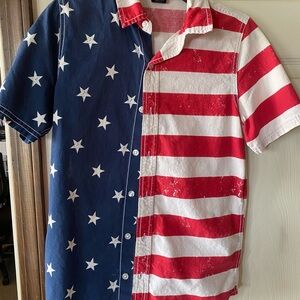 🌟5/$15- Youth Distressed Patriotic Stars and Stripes Button-Up Shirt
